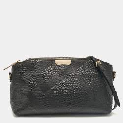 Pre Owned Burberry Black Embossed Check Leather Chichester Crossbody Bag