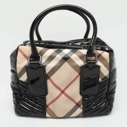 Burberry Beige/Black Nova Check PVC and Patent Leather Satchel