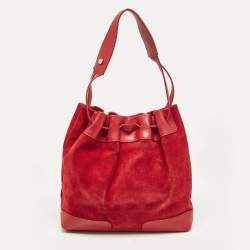 Burberry Red Suede and Leather Bucket Bag