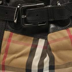 مملوكة مسبقًا Burberry Black/Beige House Check Fabric and Leather Large Beaton Tote