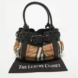 مملوكة مسبقًا Burberry Black/Beige House Check Fabric and Leather Large Beaton Tote