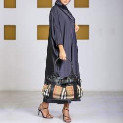 مملوكة مسبقًا Burberry Black/Beige House Check Fabric and Leather Large Beaton Tote