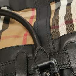 مملوكة مسبقًا Burberry Black/Beige House Check Fabric and Leather Large Beaton Tote