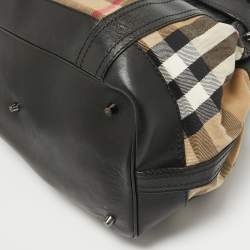 مملوكة مسبقًا Burberry Black/Beige House Check Fabric and Leather Large Beaton Tote