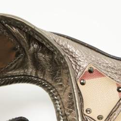 Pre Owned Burberry Metallic/Beige Nova Check Canvas and Leather Studded Brooke Warrior Hobo