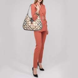 Pre Owned Burberry Metallic/Beige Nova Check Canvas and Leather Studded Brooke Warrior Hobo