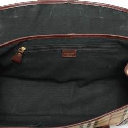 Pre Owned Burberry Brown/Beige Haymarket Check Coated Canvas and Leather Buckle Flap Satchel