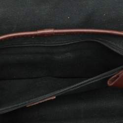 Pre Owned Burberry Brown/Beige Haymarket Check Coated Canvas and Leather Buckle Flap Satchel