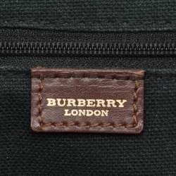 Pre Owned Burberry Brown/Beige Haymarket Check Coated Canvas and Leather Buckle Flap Satchel