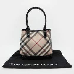 Pre Owned Burberry Beige/Black Nova Check PVC and Patent Leather Eden Tote