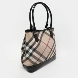 Pre Owned Burberry Beige/Black Nova Check PVC and Patent Leather Eden Tote