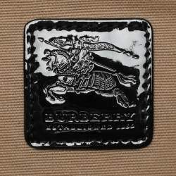 Pre Owned Burberry Beige/Black Nova Check PVC and Patent Leather Eden Tote