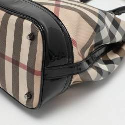 Pre Owned Burberry Beige/Black Nova Check PVC and Patent Leather Eden Tote
