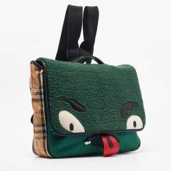 Burberry Multicolor Housecheck Fabric and Leather Monster Face Flap Backpack