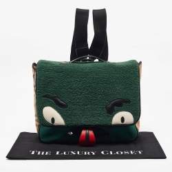 Burberry Multicolor Housecheck Fabric and Leather Monster Face Flap Backpack