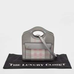 Burberry Grey/Pink Check Canvas and Leather Mini Pocket Bag