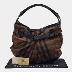 Burberry Black/Brown Housecheck Canvas and Leather Buckle Hobo