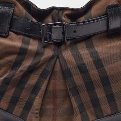 Burberry Black/Brown Housecheck Canvas and Leather Buckle Hobo