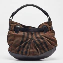 Burberry Black/Brown Housecheck Canvas and Leather Buckle Hobo