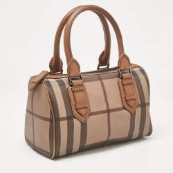 Pre Owned Burberry Brown Smoked Check PVC and Leather Chester Boston Bag