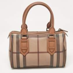Pre Owned Burberry Brown Smoked Check PVC and Leather Chester Boston Bag