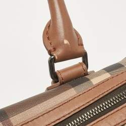 Pre Owned Burberry Brown Smoked Check PVC and Leather Chester Boston Bag