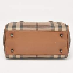 Pre Owned Burberry Brown Smoked Check PVC and Leather Chester Boston Bag