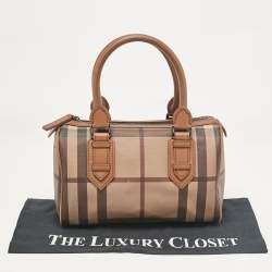 Pre Owned Burberry Brown Smoked Check PVC and Leather Chester Boston Bag