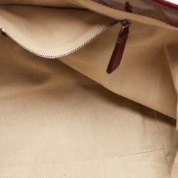 Pre Owned Burberry Beige/Burgundy Heart Print Check PVC and Patent Leather Brit Tote