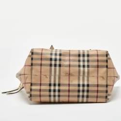 Burberry Beige/White Haymarket Check Coated Canvas and Patent Leather Salisbury Tote
