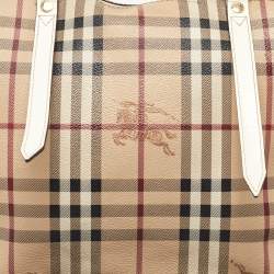 Burberry Beige/White Haymarket Check Coated Canvas and Patent Leather Salisbury Tote