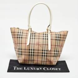 Burberry Beige/White Haymarket Check Coated Canvas and Patent Leather Salisbury Tote