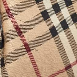 Burberry Beige/White Haymarket Check Coated Canvas and Patent Leather Salisbury Tote