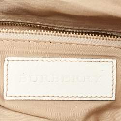 Burberry Beige/White Haymarket Check Coated Canvas and Patent Leather Salisbury Tote
