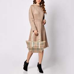 Burberry Beige/White Haymarket Check Coated Canvas and Patent Leather Salisbury Tote