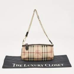Burberry Beige Haymarket Check Coated Canvas Chain Pochette