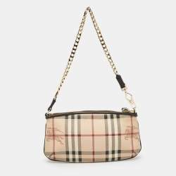 Burberry Beige Haymarket Check Coated Canvas Chain Pochette