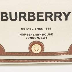 مملوكة مسبقًا حقيبة كروس بربري نوت جلد وكانفاس طباعة شعار بيج 