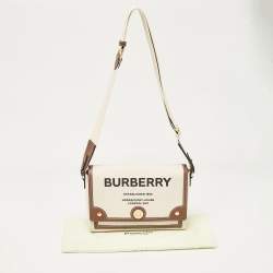 مملوكة مسبقًا حقيبة كروس بربري نوت جلد وكانفاس طباعة شعار بيج 