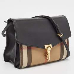 Burberry Black House Check Fabric and Leather Small Macken Crossbody Bag