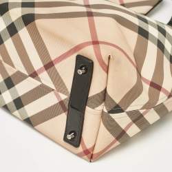 Pre Owned Burberry Black/Beige Supernova Check Coated Canvas and Patent Leather Large Nickie Tote