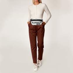 Pre Owned Burberry White Fabric Sonny Medium Logo Belt Bag