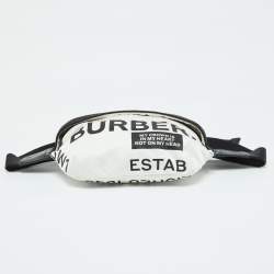 Pre Owned Burberry White Fabric Sonny Medium Logo Belt Bag