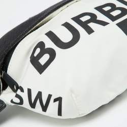 Pre Owned Burberry White Fabric Sonny Medium Logo Belt Bag