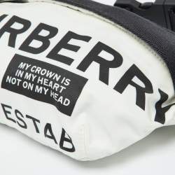 Pre Owned Burberry White Fabric Sonny Medium Logo Belt Bag