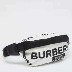 Pre Owned Burberry White Fabric Sonny Medium Logo Belt Bag