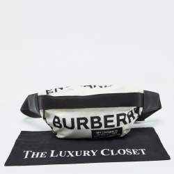 Pre Owned Burberry White Fabric Sonny Medium Logo Belt Bag