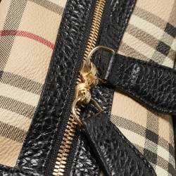 Pre Owned Burberry Beige/Brown Haymarket Coated Canvas and Leather Dome Satchel