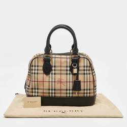 Pre Owned Burberry Beige/Brown Haymarket Coated Canvas and Leather Dome Satchel