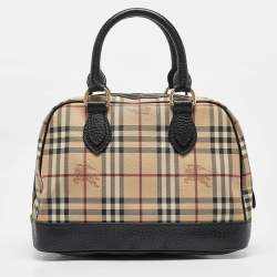 Pre Owned Burberry Beige/Brown Haymarket Coated Canvas and Leather Dome Satchel